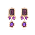 Vintage geometric earrings with purple crystals and imitation pearls in gold setting - Purple