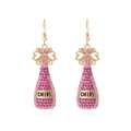 Boucles d'oreilles bouteille de champagne dorées avec strass roses et lettrage Cheers - Coloré