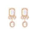 Vintage geometric earrings with green crystals, faux pearls and gold bow elements - AB Color