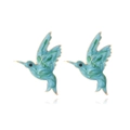 Enamel hummingbird stud earrings in blue and green wings with golden metal edges - Emerald Green