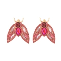 Eleganti orecchini a forma di insetto dorati con cristalli rossi e rosa scintillanti - Rosa Rosso/Pietra Principale Rosa (Stile Falena)