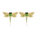 Boucles d'oreilles libellule dorées avec cristaux verts et détails d'ailes fins - Vert