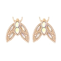 Orecchini a forma di scarabeo dorato con strass brillanti e perle su sfondo bianco - Oro/Perla Bianca (Stile Coleottero)