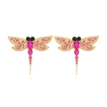 Boucles d'oreilles libellule avec strass roses et base dorée au style minimaliste moderne - Rose Rouge