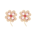 Luxury gold four-leaf clover earrings with pink crystals and small white pearls - Gold