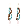 Pendientes largos bohemios con cuentas de turquesa, ojo de tigre y perla barroca - Colorido