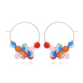 Bohemian large gold hoop earrings with colorful cracked glass beads on white background - Deep Multi-color