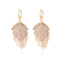 Luxurious gold long tassel earrings with sparkling rhinestones for formal evening wear - Gold