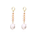 Luxury drop earrings with orange crystals and baroque pearls in a long tassel design - Mixed Color (Gold Orange White)