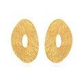 Vintage irregular gold hammered oval earrings with geometric hollow textured finish - Gold