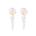 Perle floreali colorate e perle bianche a cascata su eleganti orecchini d'oro pendenti - Multicolore