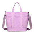 Light purple nylon multi-pocket tote bag with adjustable shoulder strap for women - Pink