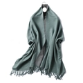 Solid cashmere-like scarf in dark green and grey reversible style with tassel fringe - 200x65cm / Cyan Green And Dark Gray (WT350-2)