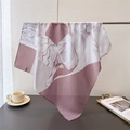 Elegante pañuelo de seda cuadrado rosa y blanco con estampados florales y lineales - Rosa Nude (FG91-2)