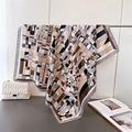 Elegant geometric floral faux silk square scarf draped with premium neutral tones - Gray