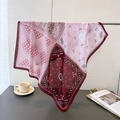 Elegante sciarpa in seta con stampa paisley rosa e bordi rosso scuro per donna - Stile Paisley Patchwork Rosa Rosso Vino (FG90-2) / Rosso