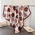 Elegant floral silk scarf in brown and pink hanging with a luxury quilted handbag - Brown (FM313-3) / 90x90cm