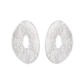 Minimalist irregular oval textured silver metal earrings with geometric hollow design - Silver