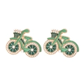 Chic gold alloy bicycle earrings with green enamel coating and imitation pearl accents - Green