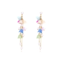 Elegant lily of the valley tassel earrings with pearls and colorful resin flower petals - Colorful