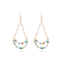 Bohemian beaded tassel earrings with faux pearls and colorful faceted crystals on gold hooks - Colorful
