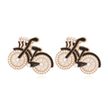 Creative bicycle-shaped alloy drop earrings with black enamel and white imitation pearls - Black