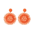 Handgewebte orangefarbene Raffia Sonnenblumen Ohrringe im Boho Stil mit Perlenbesatz - Orange