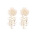 Handmade mesh flower petal tassel earrings with faux pearls and gold alloy components - White