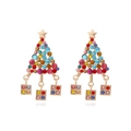 Pendientes de árbol de Navidad con pedrería colorida, estrella dorada y cajas - Colorido
