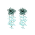 Handmade woven mesh petal tassel earrings with white pearls in light green floral design - Light Blue