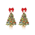 Colorful rhinestone Christmas tree earrings with a red bow on a white background - Colorful Zirconia