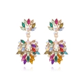 Boucles d'oreilles pendantes fleurs de luxe avec cristaux colorés en alliage doré - Multicolore (Rose Rouge)