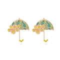 Colorful umbrella earrings with rhinestones and flowers on a rose gold metal base - Green