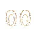 Irregular golden twisted circle earrings with sparkling rhinestones in a modern style - Gold