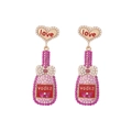 Orecchini a forma di bottiglia di champagne con perle e strass rosa su base dorata - Stile Bottiglia di Vodka con Strass Rosa / Rosso