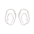 Modern silver irregular double hoop earrings with sparkling rhinestones on white base - Silver