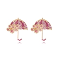 Orecchini a perno a forma di ombrello dorato con strass rosa e piccoli fiori - Viola