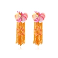 Boho-Ohrringe mit orangefarbenen Quasten und schillernden Perlen für Damenmode - Orange