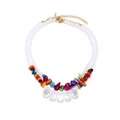 Collier bohème multicouche avec perles blanches et pierres de gravier colorées vibrantes - Coloré