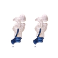Artistic abstract face earrings with white pearlescent face and deep blue hand design - Colorful