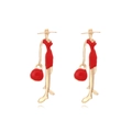 Pendientes de mujer abstracta en aleación dorada con acabado de esmalte rojo gota de aceite - Rojo