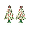 Golden Christmas tree drop earrings with green enamel and colorful crystal star accents - Colorful