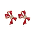 Red enamel bow earrings with white polka dots and crystals on gold-plated alloy base - Red Polka Dot Bow