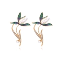 Boucles d'oreilles orchidée style chinois avec pétales en émail et strass brillants - Coloré