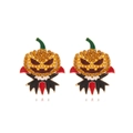 Halloween Kürbis-Ohrringe mit orangen Strasssteinen und Vampirumhang-Detail - Bunt