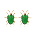 Lindos pendientes de escarabajo en esmalte verde con chapado en oro y patrón de puntos - Verde Dorado