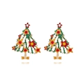 Orecchini ad albero di Natale in smalto verde con stelle colorate e cristalli dorati - Colorato