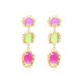Vintage geometric alloy drop earrings with purple green and rose red floral resin pendants - Colorful
