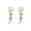 Cute green enamel frog and lotus flower earrings with gold metal and crystals - Colorful