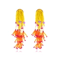 Pendientes bohemios hechos a mano con flecos de colores en naranja vibrante y rosa - Amarillo